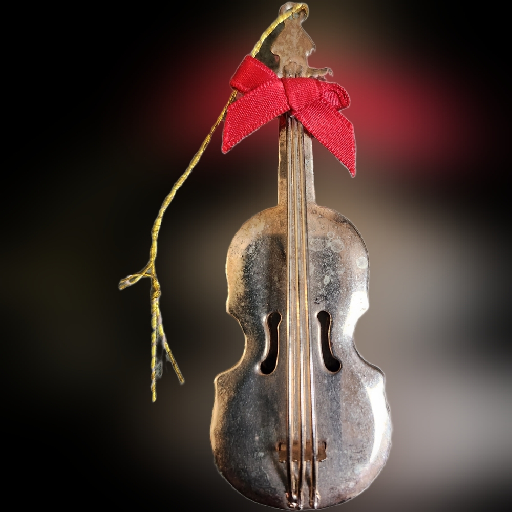 Vintage Violin Gold Tone Christmas Ornament